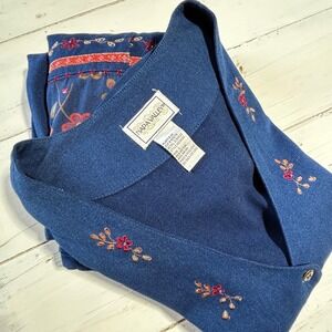 Napa Valley Vintage Denim Fanfare Embroidered Vest and Maxi Skirt Set  L/14